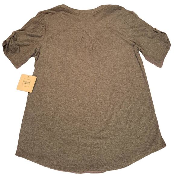 New Medium Dark Gray "PerSeption Concept" Top Front Pockets Button Ruched Sleeve - Picture 7 of 9